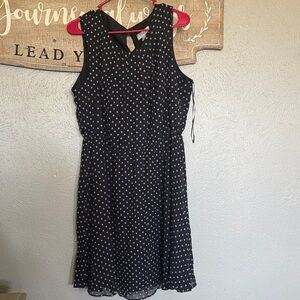 Elle Black Dress with White Polka Dots - Sleeveless Midi